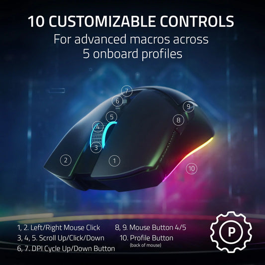 Cobra Pro Lightweight Wireless PC Gaming Mouse with Chroma RGB, Customizable Controls, 77G, Black